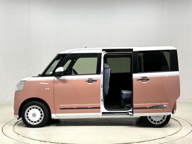 ムーヴキャンバスストライプスＧ　バックモニター対応　ホットカップホルダーＬＥＤオートライト・フォグランプ　電動パーキングブレーキ　プッシュボタンスタート　セキュリティアラーム　バックカメラ　両側パワースライドドアウエルカムオープン機能　オート電動格納式ドアミラー（広島県）の中古車