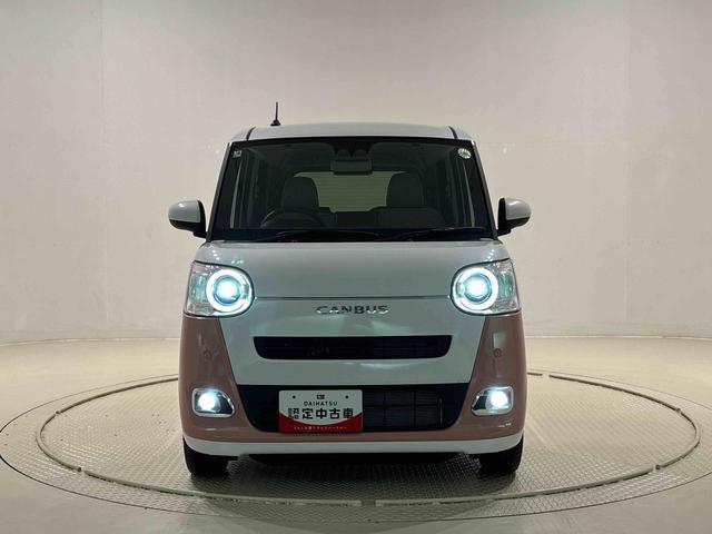 ムーヴキャンバスストライプスＧ　バックモニター対応　ホットカップホルダーＬＥＤオートライト・フォグランプ　電動パーキングブレーキ　プッシュボタンスタート　セキュリティアラーム　バックカメラ　両側パワースライドドアウエルカムオープン機能　オート電動格納式ドアミラー（広島県）の中古車