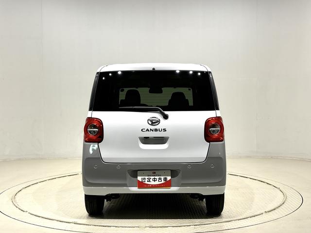 ムーヴキャンバスストライプスＧターボ　バックモニター　電動パーキングブレーキＬＥＤオートライト・フォグランプ　電動パーキングブレーキ　プッシュボタンスタート　セキュリティアラーム　バックカメラ　両側パワースライドドアウエルカムオープン機能　オート電動格納式ドアミラー（広島県）の中古車