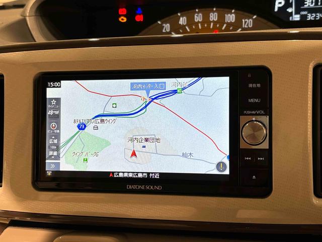 ムーヴキャンバスＸリミテッドメイクアップ　ＳＡII　カーナビ　バックカメラ付ＬＥＤヘッドランプ・フォグランプ　置き楽ボックス　オートライト　プッシュボタンスタート　セキュリティアラーム　パノラマモニター対応カメラ　両側パワースライドドア（広島県）の中古車