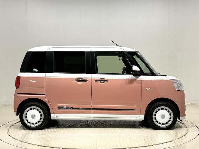 ムーヴキャンバスストライプスＧ　バックモニター対応　電動パーキングブレーキＬＥＤオートライト・フォグランプ　電動パーキングブレーキ　プッシュボタンスタート　セキュリティアラーム　バックカメラ　両側パワースライドドアウエルカムオープン機能　オート電動格納式ドアミラー（広島県）の中古車