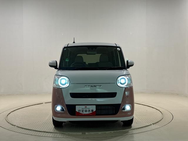 ムーヴキャンバスストライプスＧ　バックモニター対応　電動パーキングブレーキＬＥＤオートライト・フォグランプ　電動パーキングブレーキ　プッシュボタンスタート　セキュリティアラーム　バックカメラ　両側パワースライドドアウエルカムオープン機能　オート電動格納式ドアミラー（広島県）の中古車