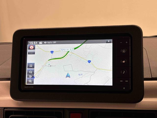 ムーヴキャンバスストライプスＧターボ　ナビゲーション　ＥＴＣ　バックカメラ電動パーキングブレーキ　後席両側パワースライドドア　運転席・助手席シートヒーター　ＬＥＤヘッドライト・フォグランプ　オートライト　サイドエアバッグ　アイドリングストップ機能（広島県）の中古車