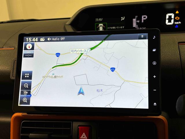 タントファンクロスターボ カーナビ バックカメラ付きLEDオートライト パワースライドドアウェルカムオープン機能 電動格納式ドアミラー 助手席ロングスライド 助手席イージークローザー セキュリティアラーム キーフリーシステム(広島県)の中古車