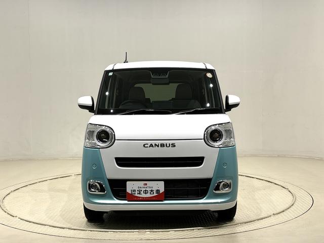 ムーヴキャンバスストライプスＧ　バックモニター対応　電動パーキングブレーキＬＥＤオートライト・フォグランプ　電動パーキングブレーキ　プッシュボタンスタート　セキュリティアラーム　バックカメラ　両側パワースライドドアウエルカムオープン機能　オート電動格納式ドアミラー（広島県）の中古車