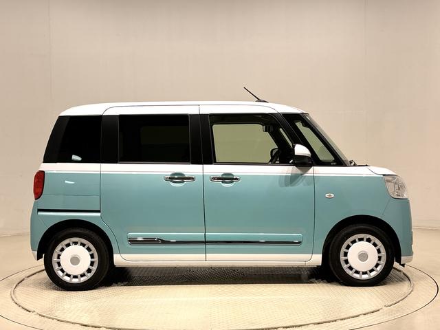 ムーヴキャンバスストライプスＧ　バックモニター対応　電動パーキングブレーキＬＥＤオートライト・フォグランプ　電動パーキングブレーキ　プッシュボタンスタート　セキュリティアラーム　バックカメラ　両側パワースライドドアウエルカムオープン機能　オート電動格納式ドアミラー（広島県）の中古車