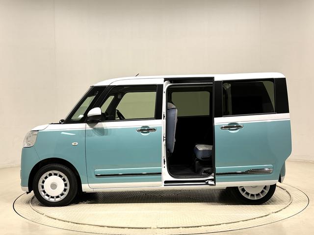 ムーヴキャンバスストライプスＧ　バックモニター対応　電動パーキングブレーキＬＥＤオートライト・フォグランプ　電動パーキングブレーキ　プッシュボタンスタート　セキュリティアラーム　バックカメラ　両側パワースライドドアウエルカムオープン機能　オート電動格納式ドアミラー（広島県）の中古車