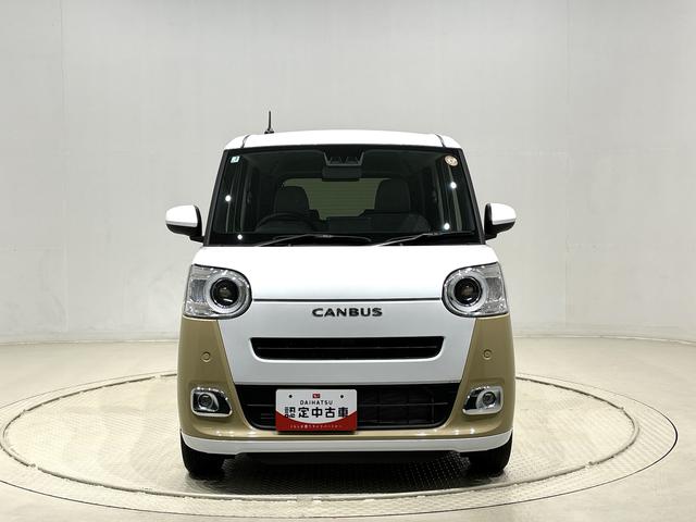 ムーヴキャンバスストライプスＧターボＬＥＤオートライト・フォグランプ　電動パーキングブレーキ　プッシュボタンスタート　セキュリティアラーム　バックカメラ　両側パワースライドドアウエルカムオープン機能　オート電動格納式ドアミラー（広島県）の中古車