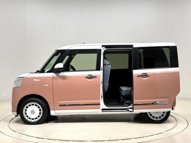 ムーヴキャンバスストライプスＧ　バックモニター対応　電動パーキングブレーキＬＥＤオートライト・フォグランプ　電動パーキングブレーキ　プッシュボタンスタート　セキュリティアラーム　バックカメラ　両側パワースライドドアウエルカムオープン機能　オート電動格納式ドアミラー（広島県）の中古車