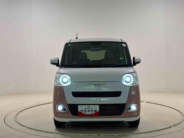 ムーヴキャンバスストライプスＧ　バックモニター対応　電動パーキングブレーキＬＥＤオートライト・フォグランプ　電動パーキングブレーキ　プッシュボタンスタート　セキュリティアラーム　バックカメラ　両側パワースライドドアウエルカムオープン機能　オート電動格納式ドアミラー（広島県）の中古車