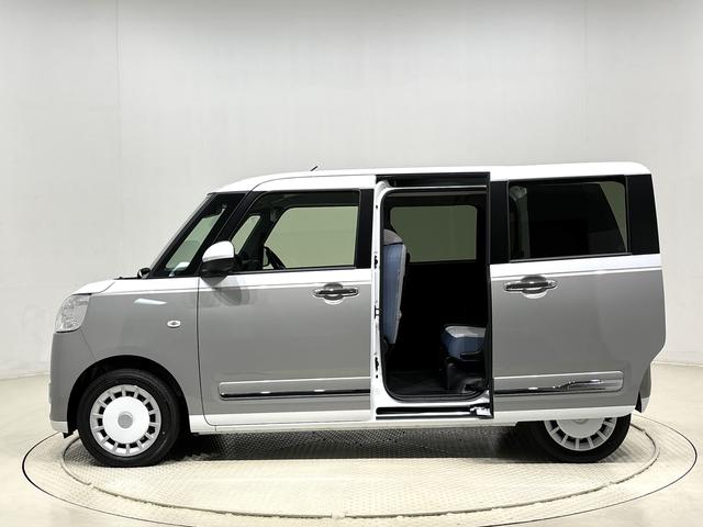 ムーヴキャンバスストライプスＧＬＥＤオートライト・フォグランプ　電動パーキングブレーキ　プッシュボタンスタート　セキュリティアラーム　バックカメラ　両側パワースライドドアウエルカムオープン機能　オート電動格納式ドアミラー（広島県）の中古車