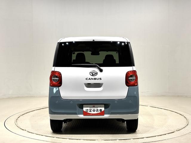 ムーヴキャンバスストライプスＧターボ　２トーンカラー　バックカメラ付ＬＥＤオートライト・フォグランプ　電動パーキングブレーキ　プッシュボタンスタート　セキュリティアラーム　バックカメラ　両側パワースライドドアウエルカムオープン機能　オート電動格納式ドアミラー（広島県）の中古車