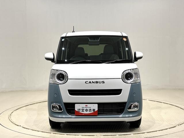 ムーヴキャンバスストライプスＧ　バックモニター対応カメラ　シートヒーターＬＥＤオートライト・フォグランプ　電動パーキングブレーキ　プッシュボタンスタート　セキュリティアラーム　バックカメラ　両側パワースライドドアウエルカムオープン機能　オート電動格納式ドアミラー（広島県）の中古車