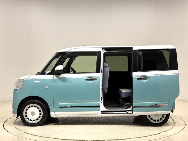 ムーヴキャンバスストライプスＧ　バックモニター対応カメラ　シートヒーターＬＥＤオートライト・フォグランプ　電動パーキングブレーキ　プッシュボタンスタート　セキュリティアラーム　バックカメラ　両側パワースライドドアウエルカムオープン機能　オート電動格納式ドアミラー（広島県）の中古車