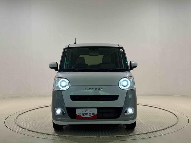 ムーヴキャンバスストライプスＧ　バックモニター対応カメラ　シートヒーターＬＥＤオートライト・フォグランプ　電動パーキングブレーキ　プッシュボタンスタート　セキュリティアラーム　バックカメラ　両側パワースライドドアウエルカムオープン機能　オート電動格納式ドアミラー（広島県）の中古車