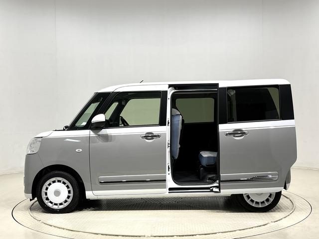 ムーヴキャンバスストライプスＧターボＬＥＤオートライト・フォグランプ　電動パーキングブレーキ　プッシュボタンスタート　セキュリティアラーム　バックカメラ　両側パワースライドドアウエルカムオープン機能　オート電動格納式ドアミラー（広島県）の中古車