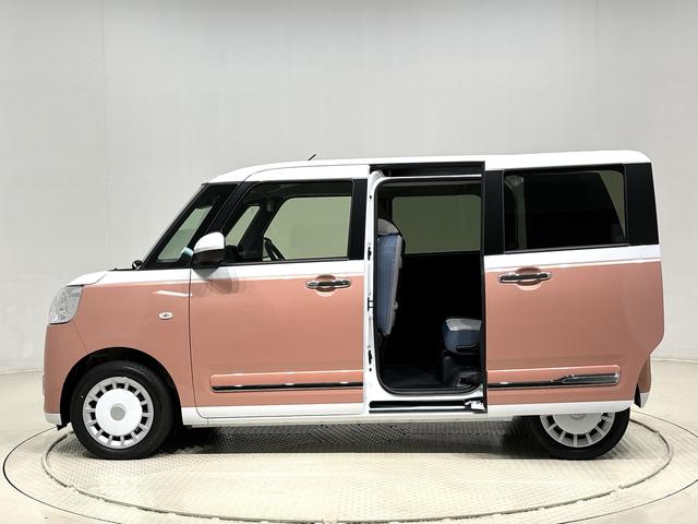 ムーヴキャンバスストライプスＧＬＥＤオートライト・フォグランプ　電動パーキングブレーキ　プッシュボタンスタート　セキュリティアラーム　バックカメラ　両側パワースライドドアウエルカムオープン機能　オート電動格納式ドアミラー（広島県）の中古車