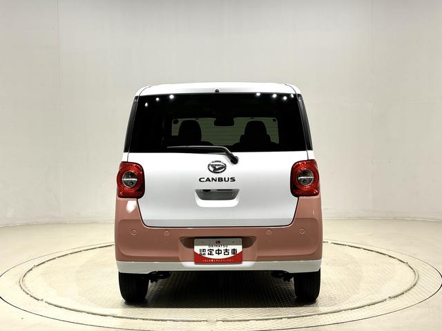 ムーヴキャンバスストライプスＧＬＥＤオートライト・フォグランプ　電動パーキングブレーキ　プッシュボタンスタート　セキュリティアラーム　バックカメラ　両側パワースライドドアウエルカムオープン機能　オート電動格納式ドアミラー（広島県）の中古車