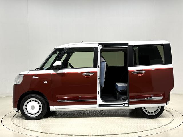 ムーヴキャンバスストライプスG バックモニター対応カメラ シートヒーターLEDオートライト・フォグランプ 電動パーキングブレーキ プッシュボタンスタート セキュリティアラーム バックカメラ 両側パワースライドドアウエルカムオープン機能 オート電動格納式ドアミラー(広島県)の中古車