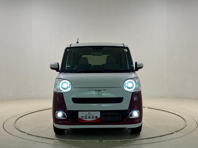 ムーヴキャンバスストライプスG バックモニター対応カメラ シートヒーターLEDオートライト・フォグランプ 電動パーキングブレーキ プッシュボタンスタート セキュリティアラーム バックカメラ 両側パワースライドドアウエルカムオープン機能 オート電動格納式ドアミラー(広島県)の中古車