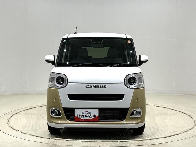 ムーヴキャンバスストライプスＧ　バックモニター対応　電動パーキングブレーキＬＥＤオートライト・フォグランプ　電動パーキングブレーキ　プッシュボタンスタート　セキュリティアラーム　バックカメラ　両側パワースライドドアウエルカムオープン機能　オート電動格納式ドアミラー（広島県）の中古車