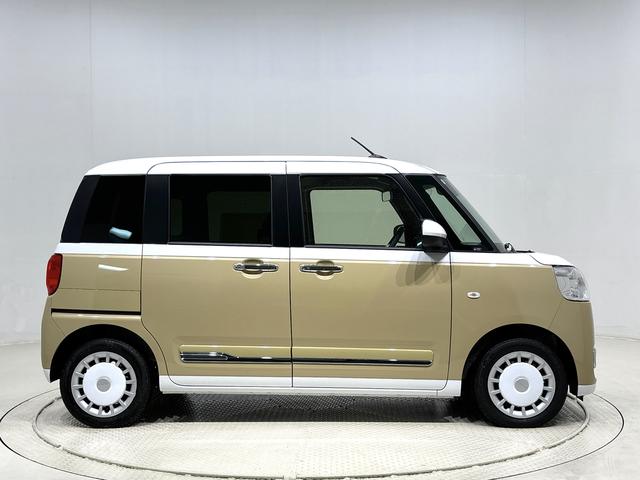 ムーヴキャンバスストライプスＧ　バックモニター対応　電動パーキングブレーキＬＥＤオートライト・フォグランプ　電動パーキングブレーキ　プッシュボタンスタート　セキュリティアラーム　バックカメラ　両側パワースライドドアウエルカムオープン機能　オート電動格納式ドアミラー（広島県）の中古車