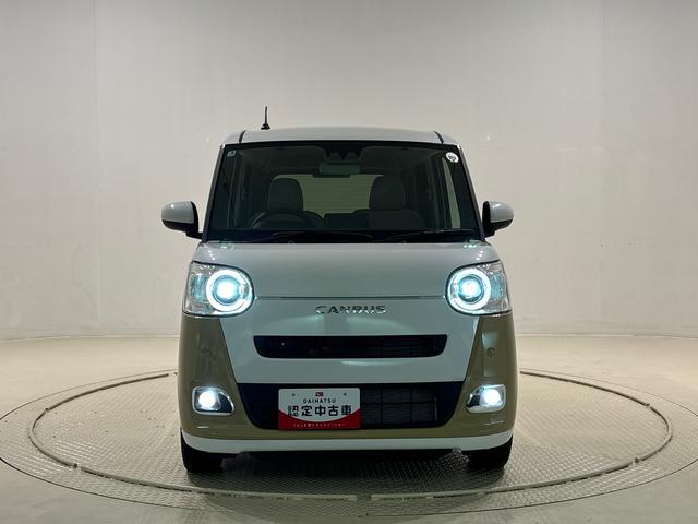 ムーヴキャンバスストライプスＧ　バックモニター対応　電動パーキングブレーキＬＥＤオートライト・フォグランプ　電動パーキングブレーキ　プッシュボタンスタート　セキュリティアラーム　バックカメラ　両側パワースライドドアウエルカムオープン機能　オート電動格納式ドアミラー（広島県）の中古車