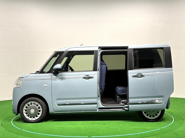 ムーヴキャンバスセオリーＧ　　運転席・助手席シートヒーター　キーフリー純正ナビ装着用アップグレードパック　両側パワースライドドア　本革巻ステアリングホイール　電動パーキングブレーキ　オートブレーキホールド機能　ホッとカップホルダー　ＬＥＤヘッドライト（広島県）の中古車