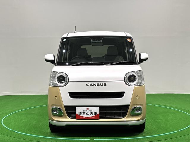 ムーヴキャンバスストライプスG バックモニター対応カメラ シートヒーターLEDオートライト・フォグランプ 電動パーキングブレーキ プッシュボタンスタート セキュリティアラーム バックカメラ 両側パワースライドドアウエルカムオープン機能 オート電動格納式ドアミラー(広島県)の中古車