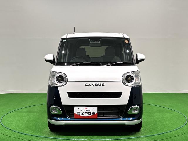 ムーヴキャンバスストライプスＧターボＬＥＤオートライト・フォグランプ　電動パーキングブレーキ　プッシュボタンスタート　セキュリティアラーム　バックカメラ　両側パワースライドドアウエルカムオープン機能　オート電動格納式ドアミラー（広島県）の中古車
