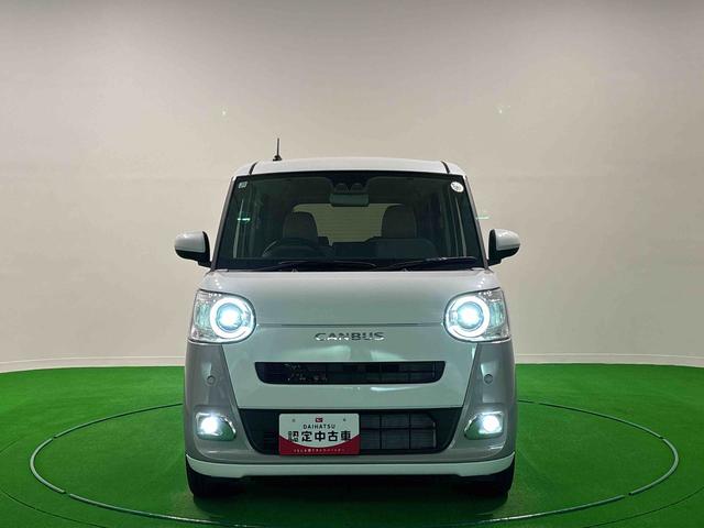 ムーヴキャンバスストライプスGターボ ナビ バックモニター対応LEDオートライト・フォグランプ 電動パーキングブレーキ プッシュボタンスタート セキュリティアラーム バックカメラ 両側パワースライドドアウエルカムオープン機能 オート電動格納式ドアミラー(広島県)の中古車