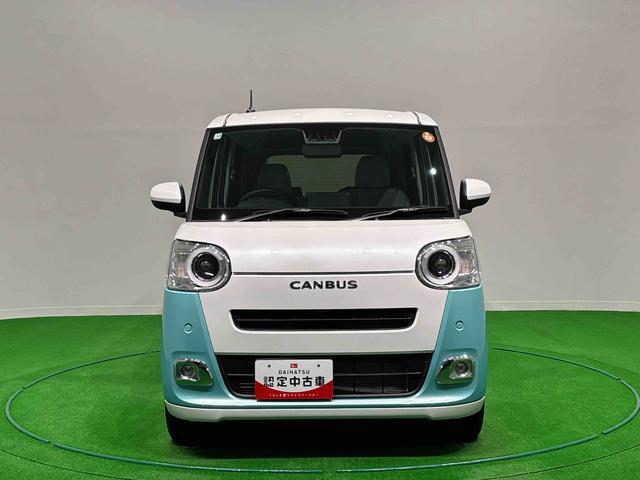 ムーヴキャンバスストライプスG 2トーンカラー バックカメラ シートヒーターLEDオートライト・フォグランプ 電動パーキングブレーキ プッシュボタンスタート セキュリティアラーム バックカメラ 両側パワースライドドアウエルカムオープン機能 オート電動格納式ドアミラー(広島県)の中古車