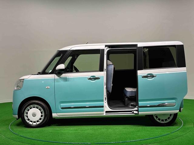 ムーヴキャンバスストライプスG 2トーンカラー バックカメラ シートヒーターLEDオートライト・フォグランプ 電動パーキングブレーキ プッシュボタンスタート セキュリティアラーム バックカメラ 両側パワースライドドアウエルカムオープン機能 オート電動格納式ドアミラー(広島県)の中古車