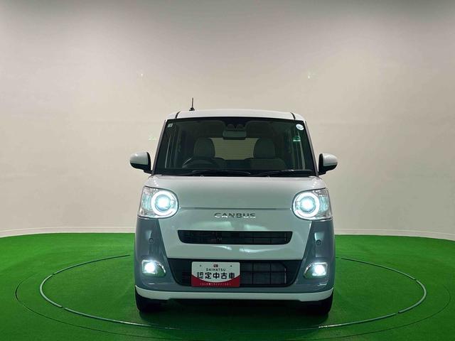 ムーヴキャンバスストライプスＧ　バックモニター対応　電動パーキングブレーキＬＥＤオートライト・フォグランプ　電動パーキングブレーキ　プッシュボタンスタート　セキュリティアラーム　バックカメラ　両側パワースライドドアウエルカムオープン機能　オート電動格納式ドアミラー（広島県）の中古車