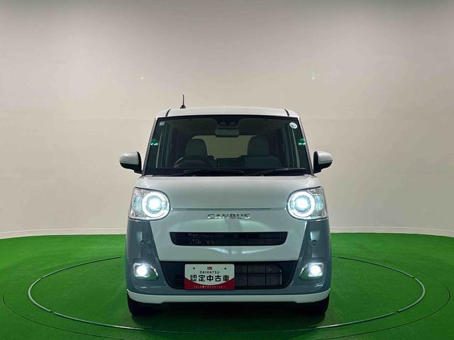 ムーヴキャンバスストライプスＧターボ　９インチディスプレイオーディオＬＥＤオートライト・フォグランプ　電動パーキングブレーキ　プッシュボタンスタート　セキュリティアラーム　バックカメラ　両側パワースライドドアウエルカムオープン機能　オート電動格納式ドアミラー（広島県）の中古車