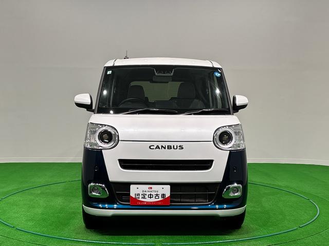 ムーヴキャンバスストライプスＧ　バックモニター対応　電動パーキングブレーキＬＥＤオートライト・フォグランプ　電動パーキングブレーキ　プッシュボタンスタート　セキュリティアラーム　バックカメラ　両側パワースライドドアウエルカムオープン機能　オート電動格納式ドアミラー（広島県）の中古車