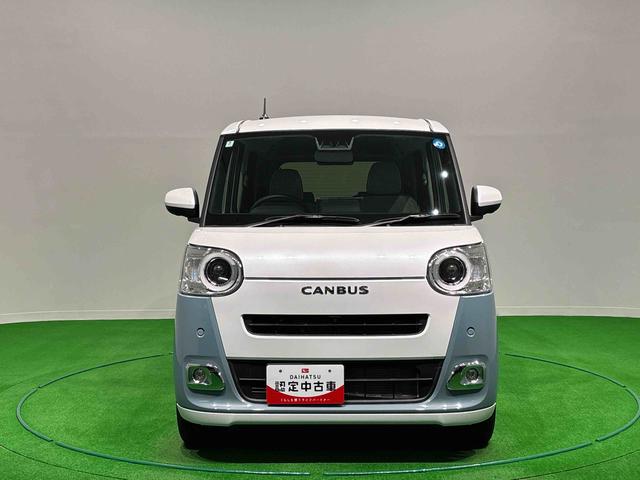 ムーヴキャンバスストライプスGターボディスプレイオーディオ パノラマモニターLEDオートライト・フォグランプ 電動パーキングブレーキ プッシュボタンスタート セキュリティアラーム バックカメラ 両側パワースライドドアウエルカムオープン機能 オート電動格納式ドアミラー(広島県)の中古車