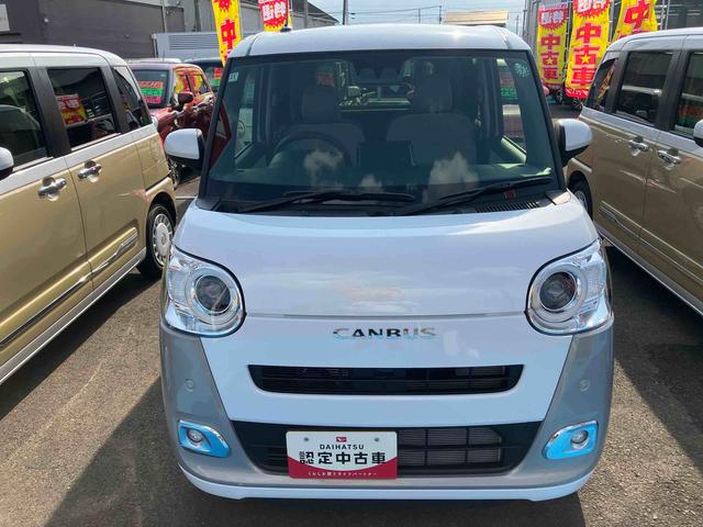 ムーヴキャンバスストライプスＧターボ４ＷＤ　ＣＶＴ　６６０ｃｃ　両側電動スライドドア　クルーズコントロール　衝突被害軽減ブレーキ　横滑り防止装置　ＡＢＳ　アイドリングストップ　プッシュボタンスタート　　オートエアコン　前席シートヒーター（福島県）の中古車