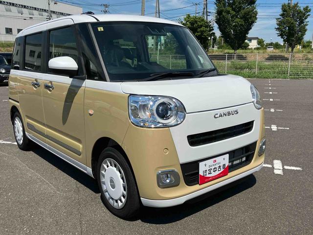 ムーヴキャンバスストライプスＧ２ＷＤ　ＣＶＴ　６６０ｃｃ　衝突被害軽減ブレーキ　横滑り防止装置　ＡＢＳ　アイドリングストップ　プッシュボタンスタート　両側電動スライドドア　ホットカップホルダー　前席シートヒーター　オートエアコン（福島県）の中古車