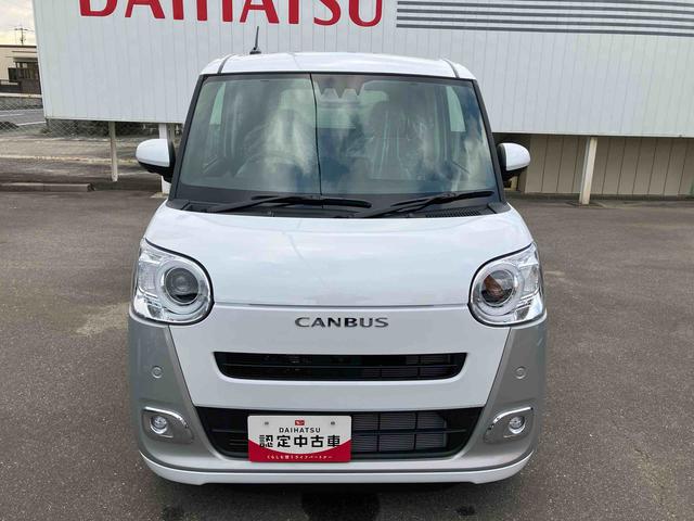 ムーヴキャンバスストライプスGターボ 届出済未使用車2WD CVT 660cc クルーズコントロール 衝突被害軽減ブレーキ 横滑り防止装置 ABS アイドリングストップ プッシュボタンスタート スマートキー 両側電動スライドドア 届出済未使用車(福島県)の中古車