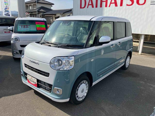 ムーヴキャンバスストライプスG 届出済未使用車2WD CVT 660cc 衝突被害軽減ブレーキ 横滑り防止装置 ABS サイドエアバッグ アイドリングストップ プッシュボタンスタート 両側電動スライドドア ディスプレイオーディオ 届出済未使用車(福島県)の中古車