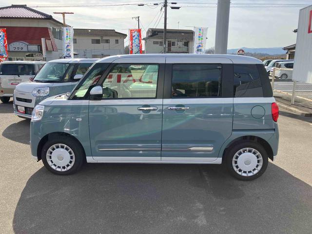 ムーヴキャンバスストライプスG 届出済未使用車2WD CVT 660cc 衝突被害軽減ブレーキ 横滑り防止装置 ABS サイドエアバッグ アイドリングストップ プッシュボタンスタート 両側電動スライドドア ディスプレイオーディオ 届出済未使用車(福島県)の中古車