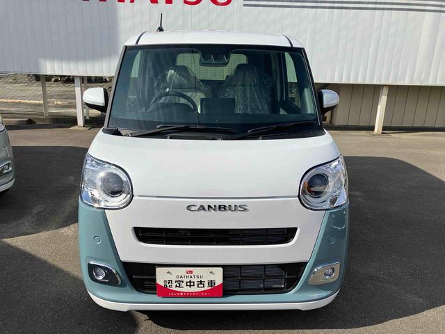 ムーヴキャンバスストライプスG 届出済未使用車2WD CVT 660cc 衝突被害軽減ブレーキ 横滑り防止装置 ABS サイドエアバッグ アイドリングストップ プッシュボタンスタート 両側電動スライドドア ディスプレイオーディオ 届出済未使用車(福島県)の中古車