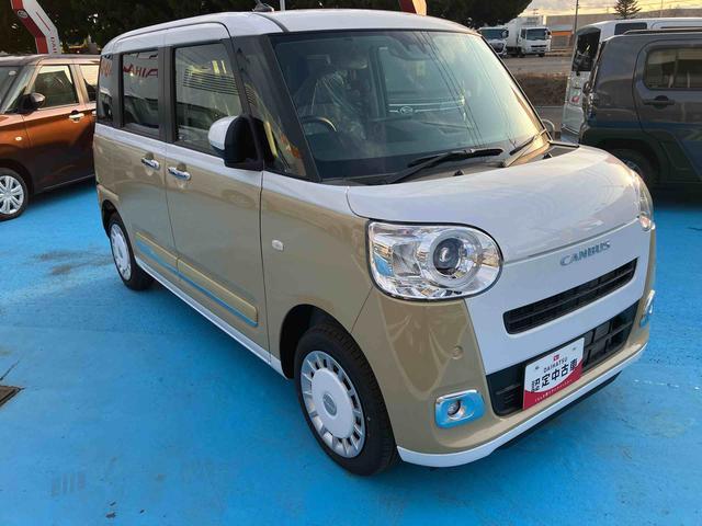 ムーヴキャンバスストライプスＧ　届出済未使用車　両側電動スライドドア２ＷＤ　ＣＶＴ　６６０ｃｃ　衝突被害軽減ブレーキ　横滑り防止装置　ＡＢＳ　アイドリングストップ　プッシュボタンスタート　両側電動スライドドア　ディスプレイオーディオ　バックモニター　届出済未使用車（福島県）の中古車