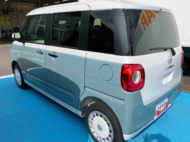 ムーヴキャンバスストライプスG4WD CVT 660cc 衝突被害軽減ブレーキ 横滑り防止機能 キーフリー 電動パーキングブレーキ 前席シートヒーター オートエアコン 両側電動スライドドア アイドリングストップ(福島県)の中古車