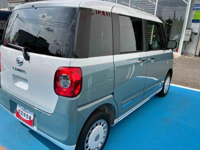 ムーヴキャンバスストライプスG4WD CVT 660cc 衝突被害軽減ブレーキ 横滑り防止機能 キーフリー 電動パーキングブレーキ 前席シートヒーター オートエアコン 両側電動スライドドア アイドリングストップ(福島県)の中古車