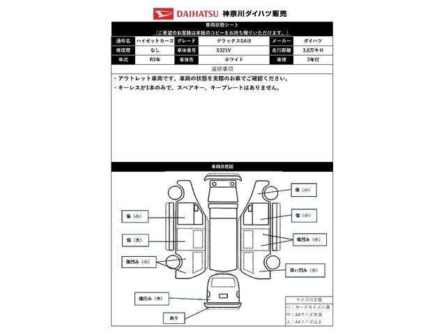ハイゼットカーゴデラックスＳＡIII　ドラレコ　Ｂカメラ　ナビ　ＥＴＣサポカーＳワイド適合　ドラレコ　Ｂカメラ　オーバーヘッドシェルフ　ナビ　誤発進抑制装置　横滑り防止機能　オートハイビーム　光軸調整ダイヤル　アイドリングストップ　パワーウィンドウ　ＥＴＣ　キーレス（神奈川県）の中古車