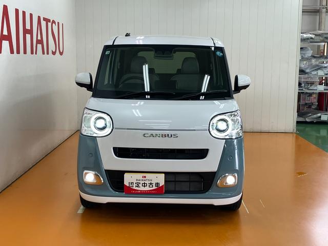 ムーヴキャンバス 中古車 ストライプスＧターボサポカーＳワイド適合　パノラマモニター対応　ＵＳＢ接続端子　電動パーキングブレーキ　シートヒーター　両側オートスライドドア　Ｐスタート　全車速追従機能付ＡＣＣ　ホッとカップホルダー　キーフリー
