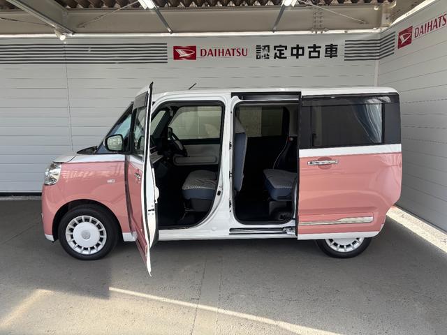 ムーヴキャンバスストライプスＧナビ取付時パノラマモニター対応　両側電動スライドドア　電動パーキングブレーキ　フロントシートヒーター　オートエアコン　電動格納式ドアミラー　プッシュスタートスイッチ　キーフリー　アイドリングストップ（奈良県）の中古車