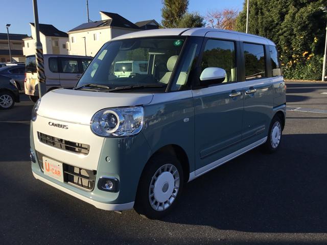 ムーヴキャンバスストライプスＧ一年保証・走行距離無制限　ＬＥＤヘッドランプ　ＬＥＤフォグ　３６０度スーパーＵＶ＆ＩＲカットガラス　ホッとカップホルダー　置きラクボックス　運転席助手席シートヒーター（埼玉県）の中古車